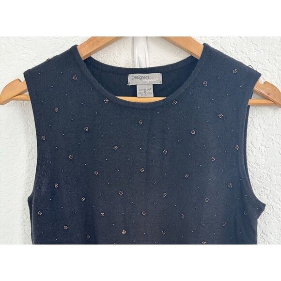 NWT Designers Originals WMN Luxelon Black Sleeveless Embroidered Tank Top Size M - Picture 2 of 8